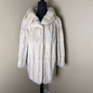 Livingston Bros Vintage Genuine Mink Fur Coat Womens Ivory Cream Stroller Jacket